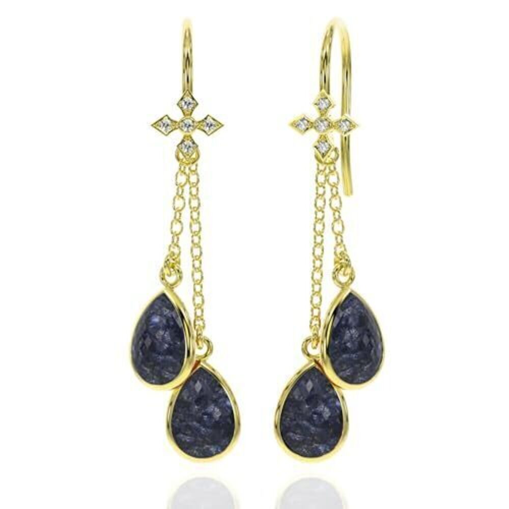 9862 Blue Sapphire Earrings in Pear Drop Dangle Shape - 18K Gold Vermeil